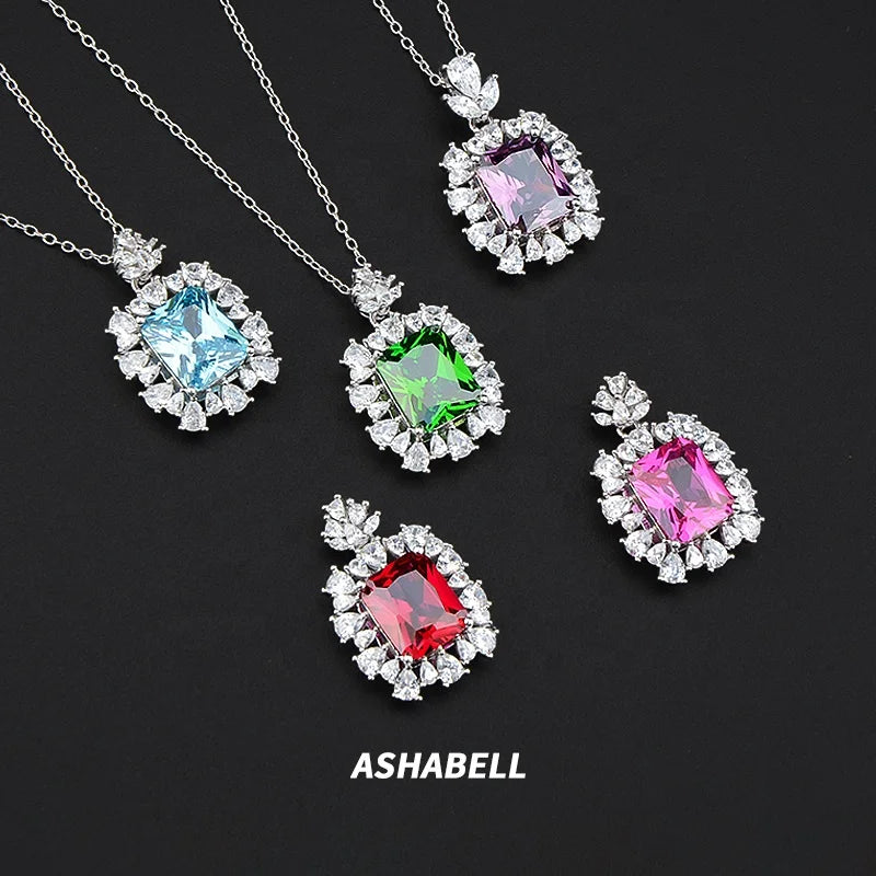 Wholesale Customized Luxury Colored Zircon Necklaces Fine Jewelry Pendant Necklaces for Women Gif Mother's Day Gift