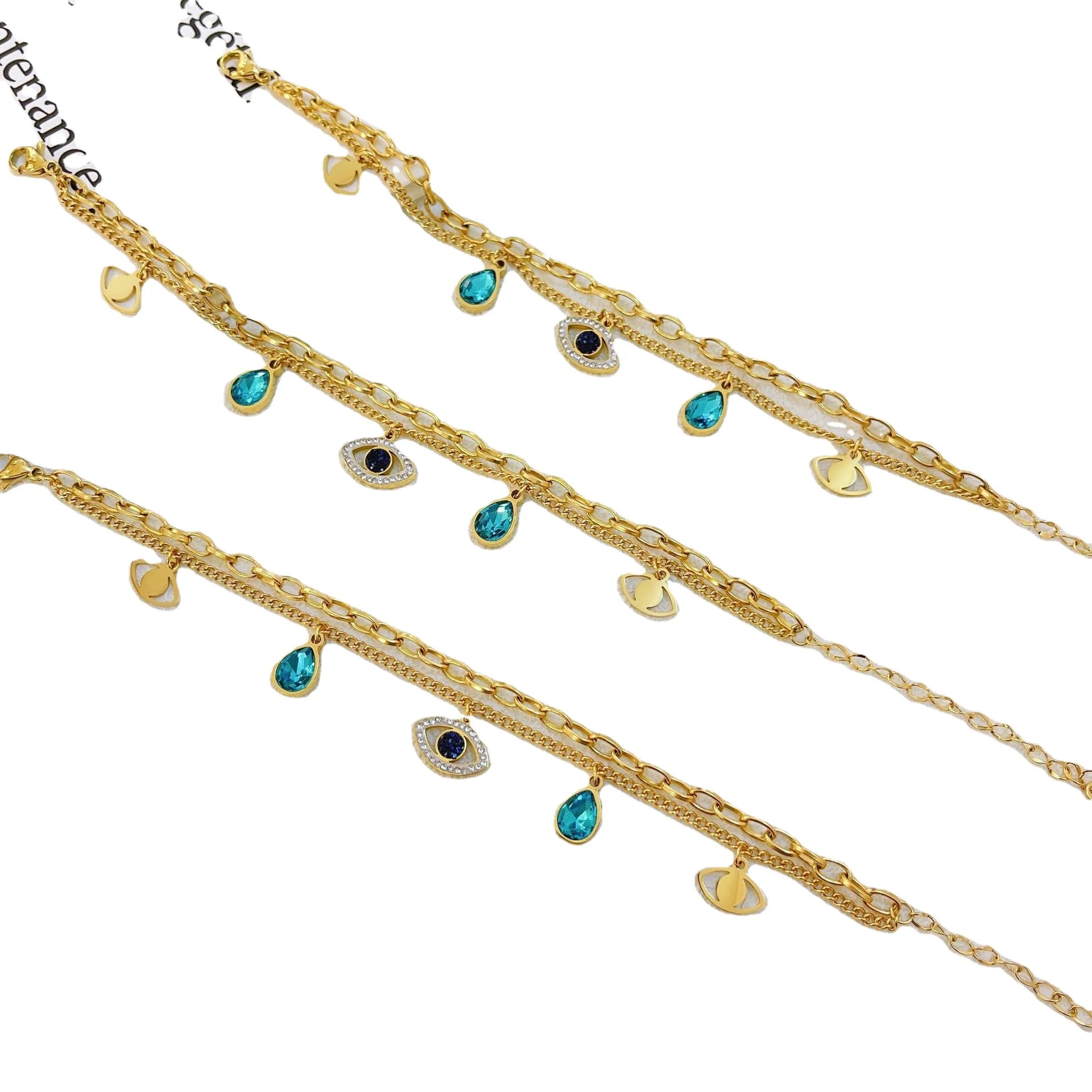 18K Wholesale HD Jewelry Hit Design Rose Gold Silver Evil Eye Stainless Steel Jewelries Set  Fashion Jewelry Bracelet for Wom