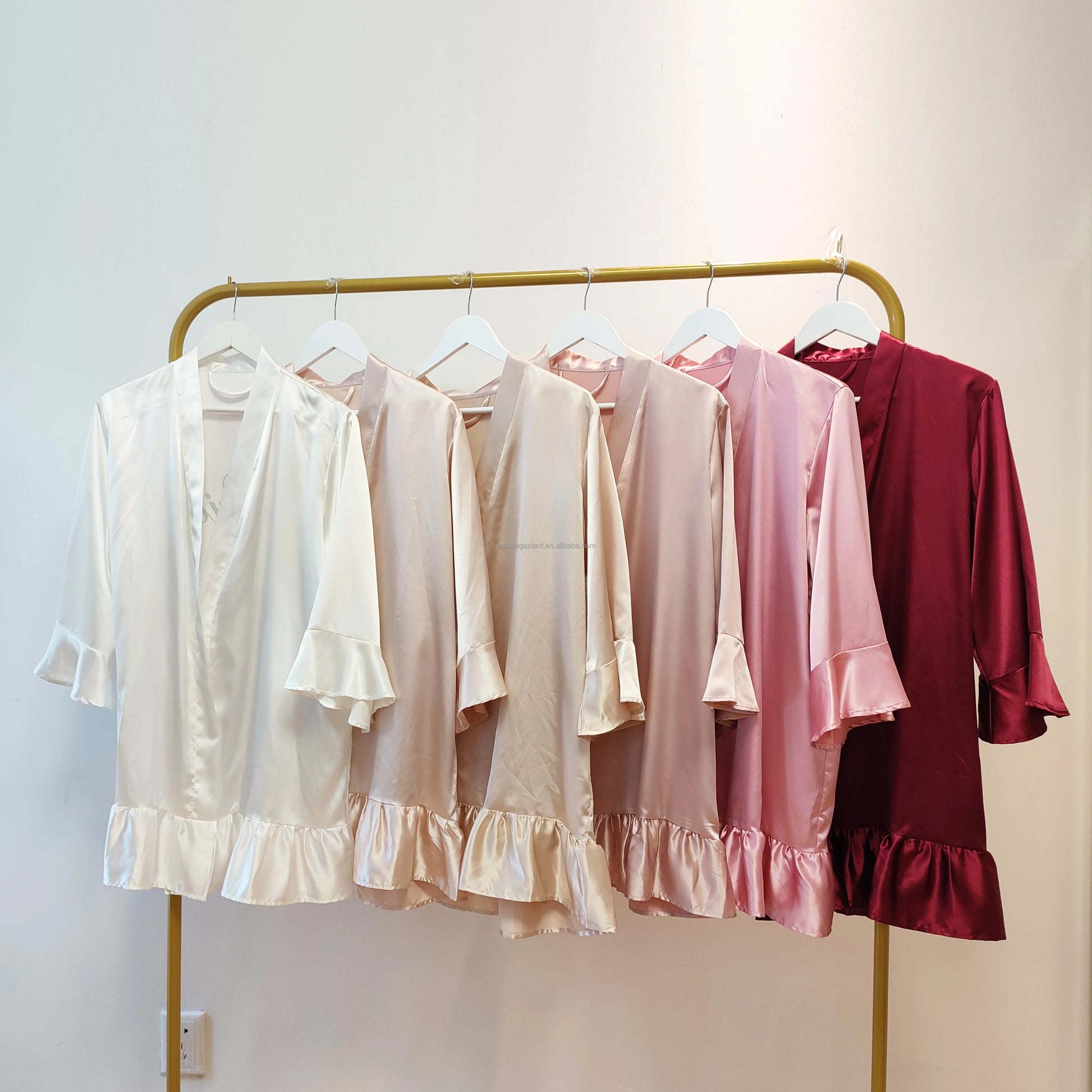Ruffle Long Sleeve Solid Satin Wedding Robes for Bridal Robes for Bridesmaid and Bride Robes