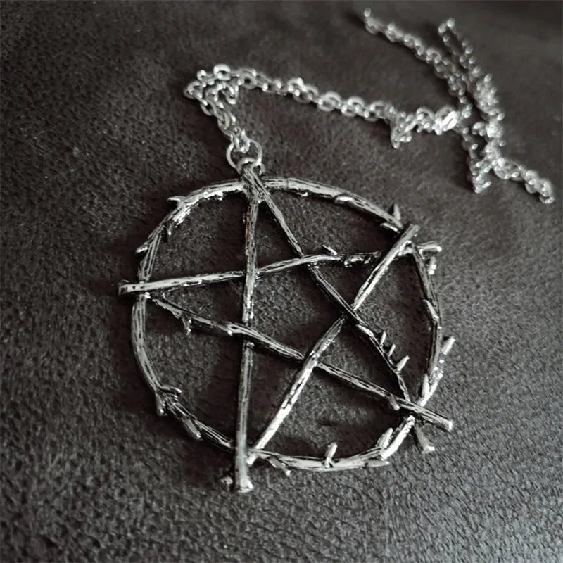 New Vintage Fashion Geometric Force of Evil Lucifer Mark Logo Silver Plated Women's Necklace Pentagram Pendant Necklace for M