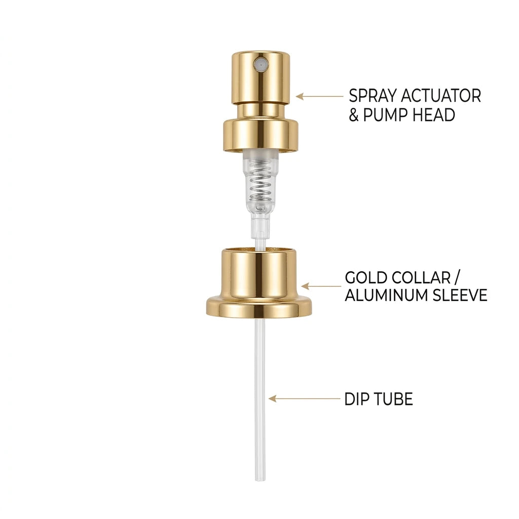 FEA15 Crimp Perfume Pump Sprayer Atomizer with Aluminum Collar & Cap Electrolytic Aluminum Perfume Mist Head Nozzle