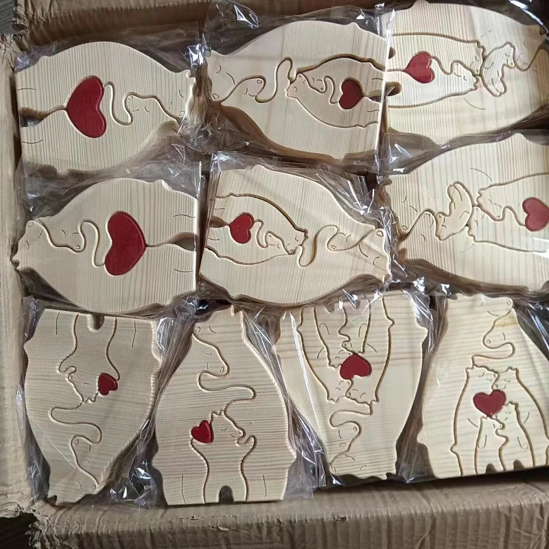 Heart-shaped Solid Wood Decoration Crafts Mother's Day Gift Family Ornaments Animal Puzzle Family Wood Customize