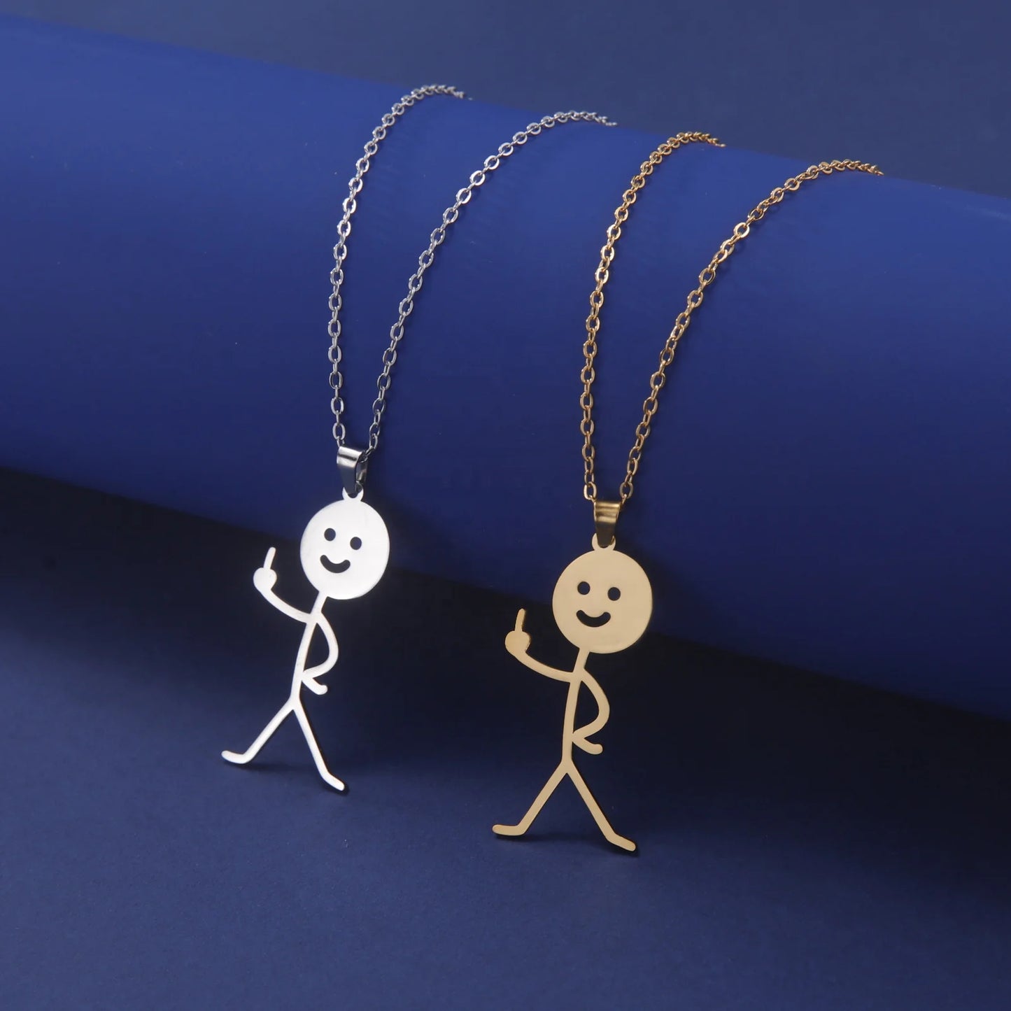 Rock Punk Doodle Middle Finger Stickman Pendant Stainless Steel Necklace Fashion Jewelry Necklaces for Woman Men