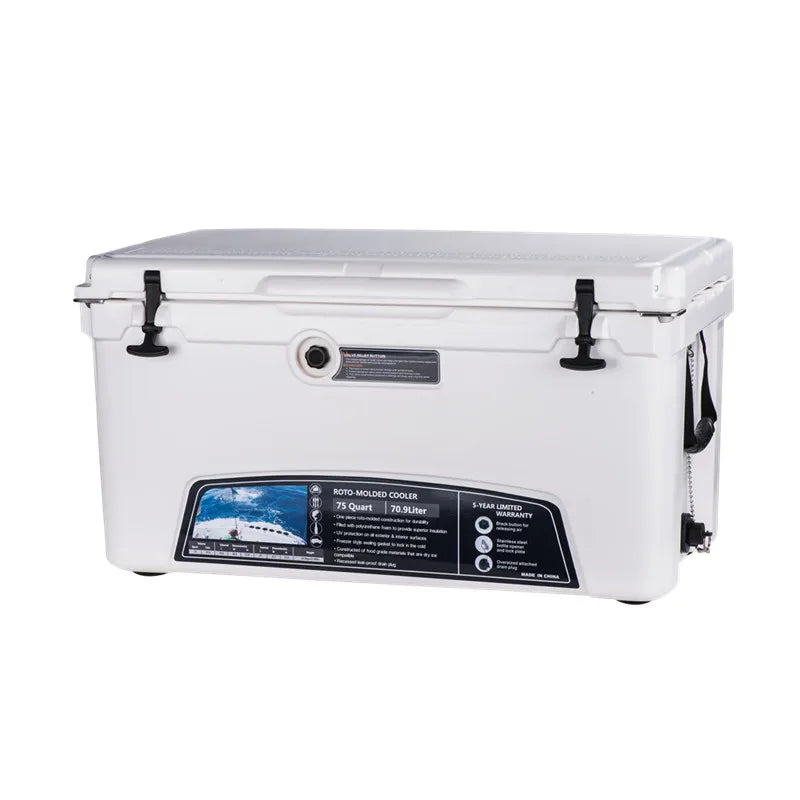 75QT White Hard Shell Cooler Picnic and Camping Ice Box for Food for Lunch & Outdoor Adventures