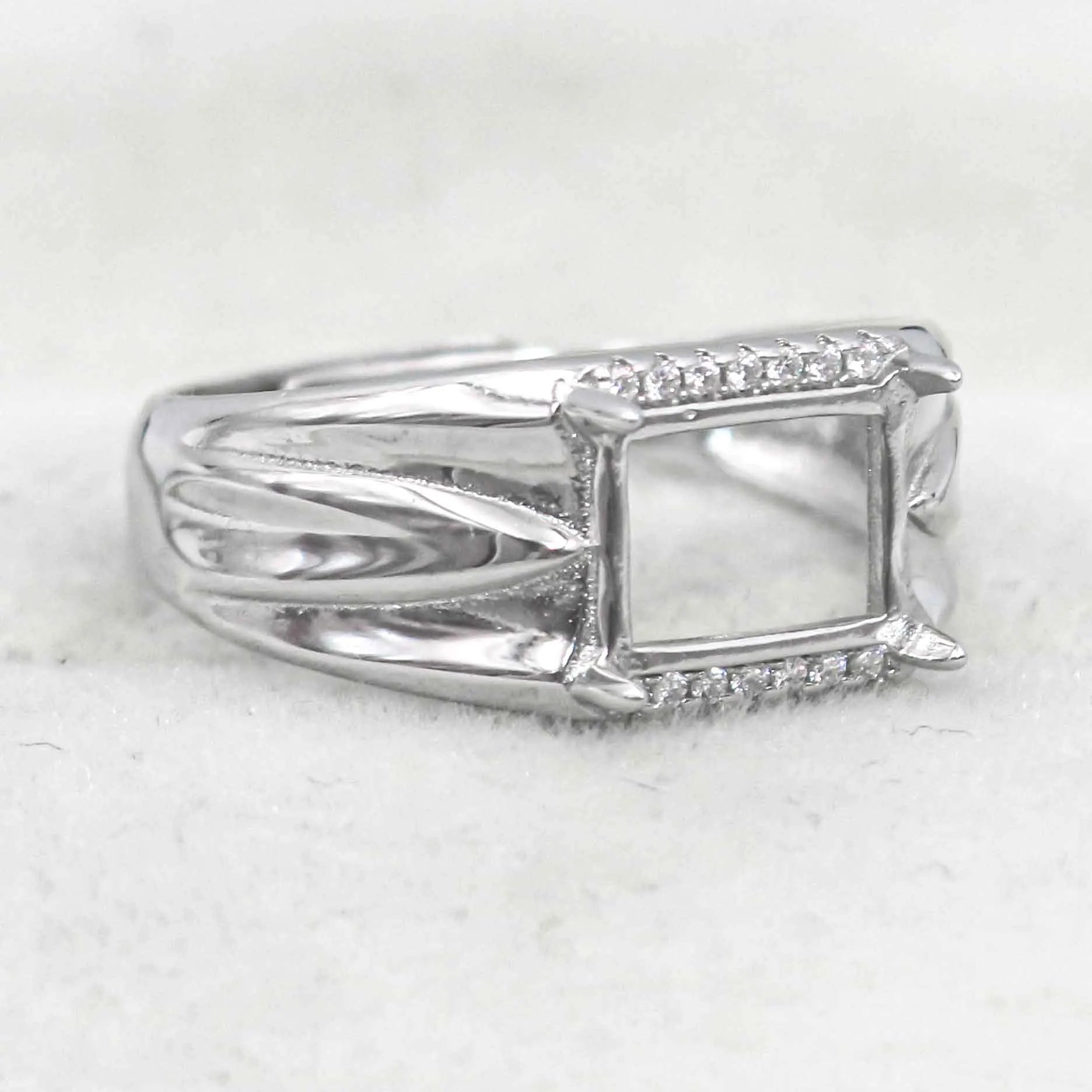 Sterling Silver 7*9mm Semi Mount Men's Ring Frame Empty Blank Claw Setting S925 Base Holder Without Center Stone for DIY Inla