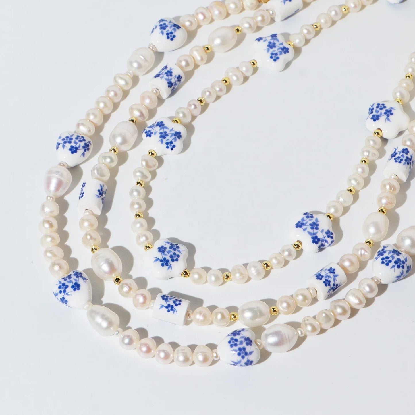 Original Design Handmade Freshwater Pearl Celadon Porcelain Beaded Choker Necklace for Women Jewelry