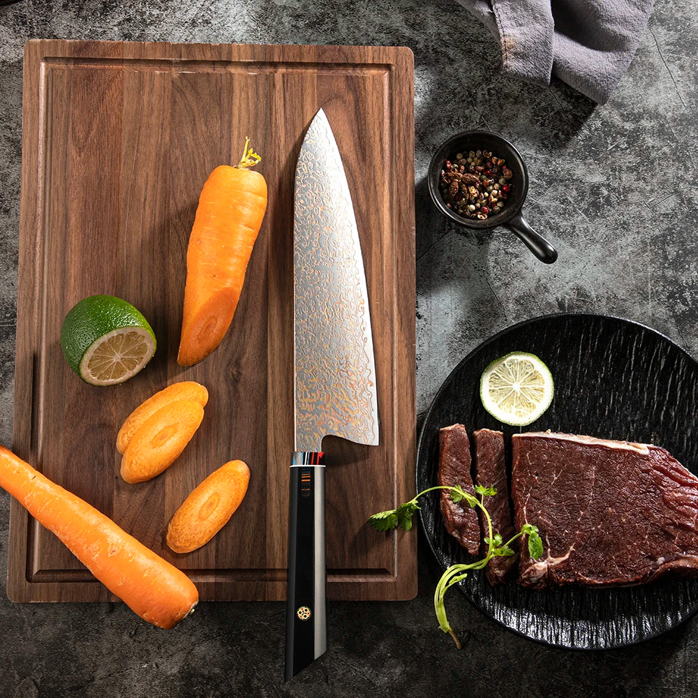 Amber Japanese Three Colors Steel Blade Copper Blade Knife Copper Damascus Chef Knife Copper Damascus Knife