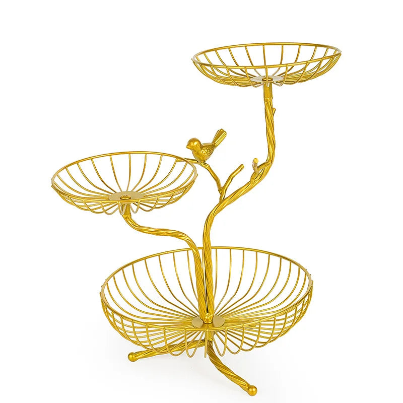 3 Tier Chinese Style Fruit Basket Bowl for Kitchen Counter Large Capacity Metal Wire Fruit Rack Storage Stand Countertop
