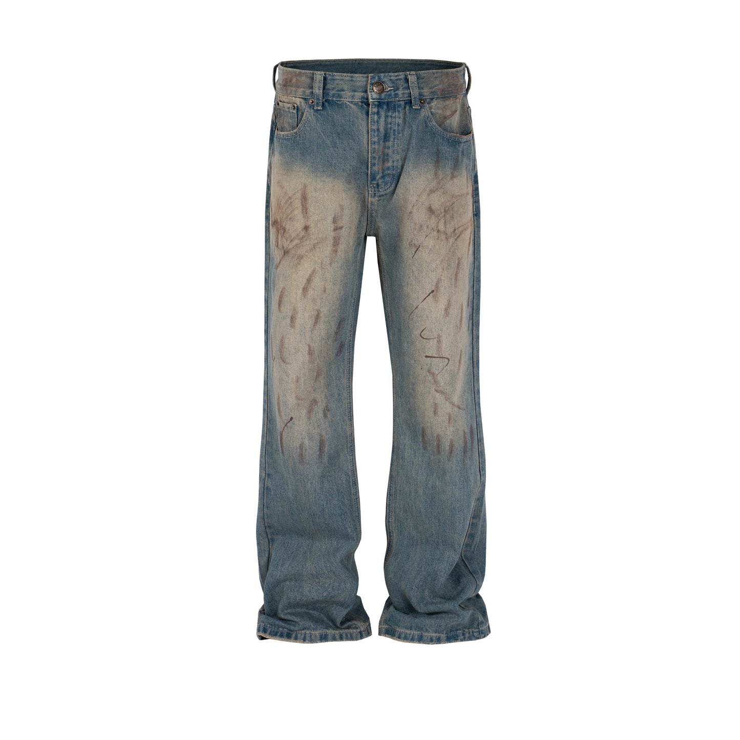Custom Jeans Manufacturers Straight Tube Loose Jeans Men Retro Blue Washed PP Brushed 100% Cotton Distressed