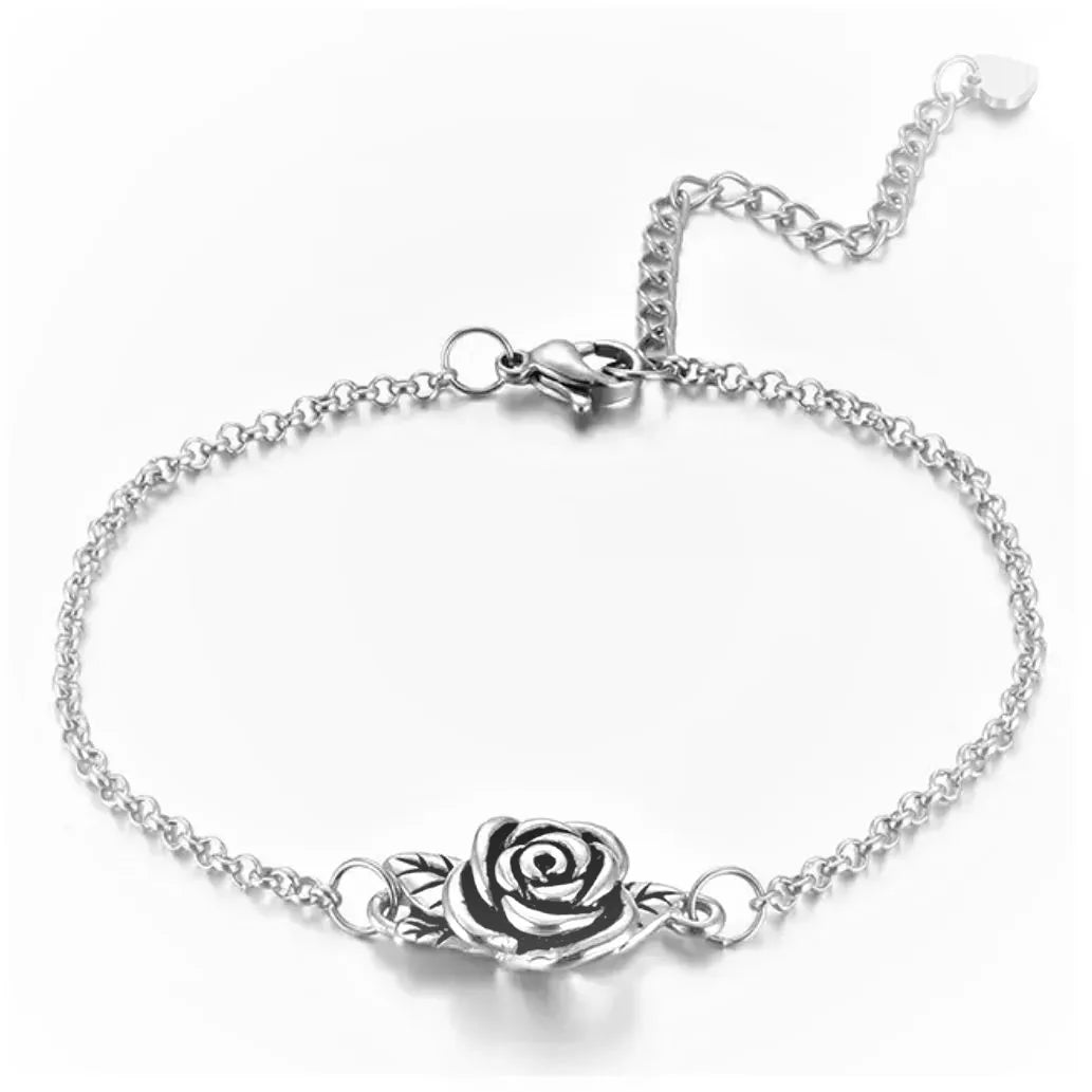 Stainless Steel Rose Flower Cremation Urn Bracelet Flower Keepsake Bracelet Memorial Bangle Urn Jewelry Rose Flower Bracelet 