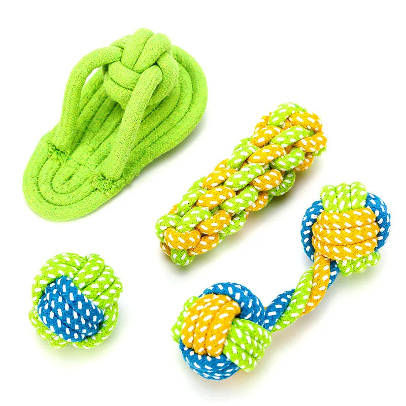 New Arrival Eco-Friendly Dog Toy Set Cotton Rope & Balls for Molar Cleaning Bite Training Packed Bag Pet Chew Toy Set