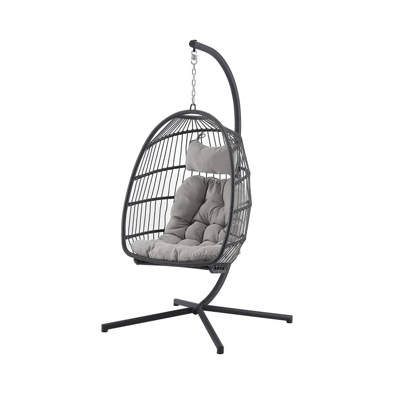 WOQI Large Egg-Shaped Rattan Wicker Swing Hanging Chair Durable Polyester Indoor/Outdoor Patio Garden & Camping Furniture