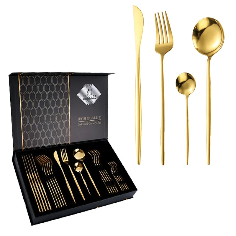 Wholesale Unique Luxury Metal Stainless Steel Golden Flatware Set-Fork Spoon Knife Cutlery for Hotels and Weddings