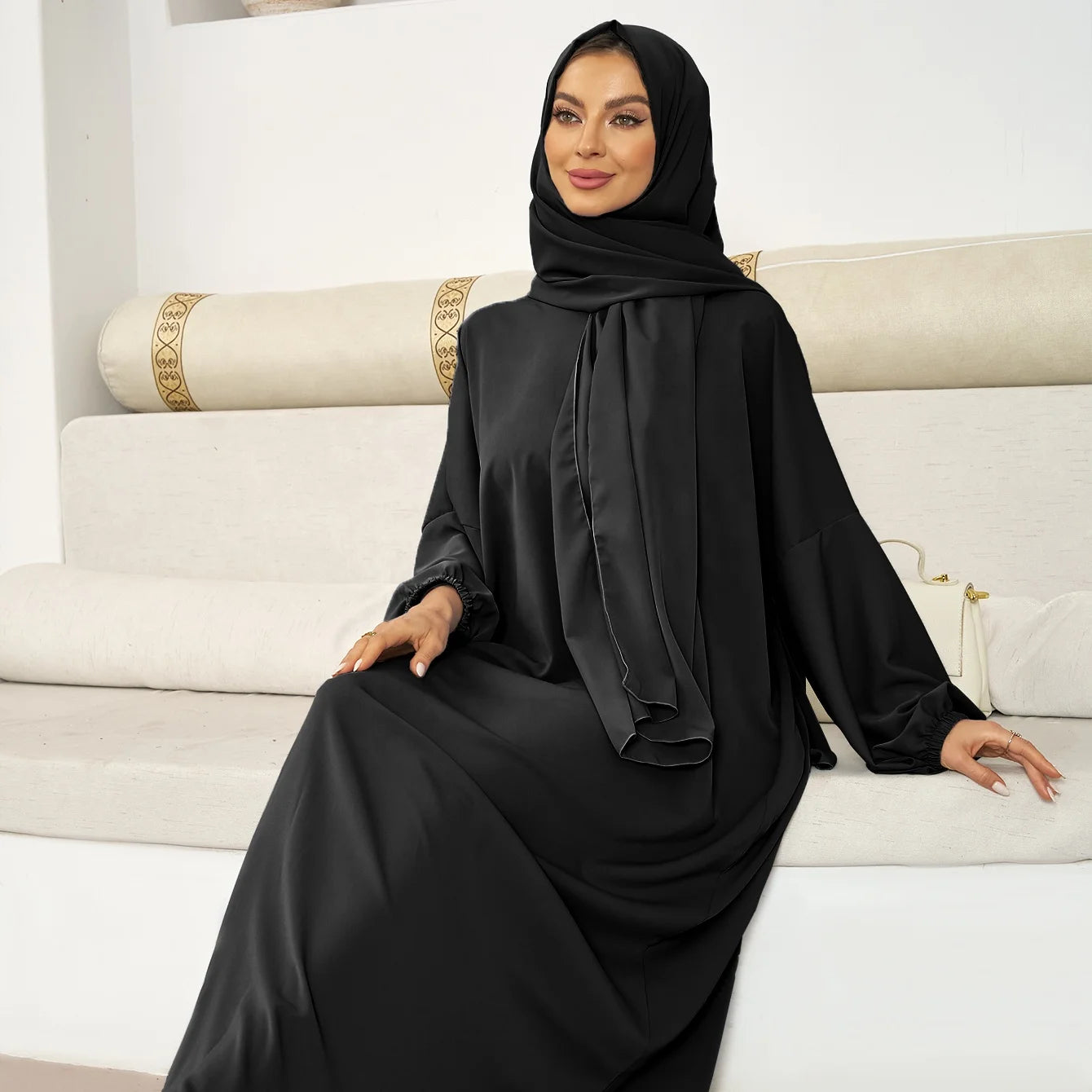 2025 New Popular Abaya With Hijab and  Pockets Muslin Women Clothes Middle Eastern National Costumes