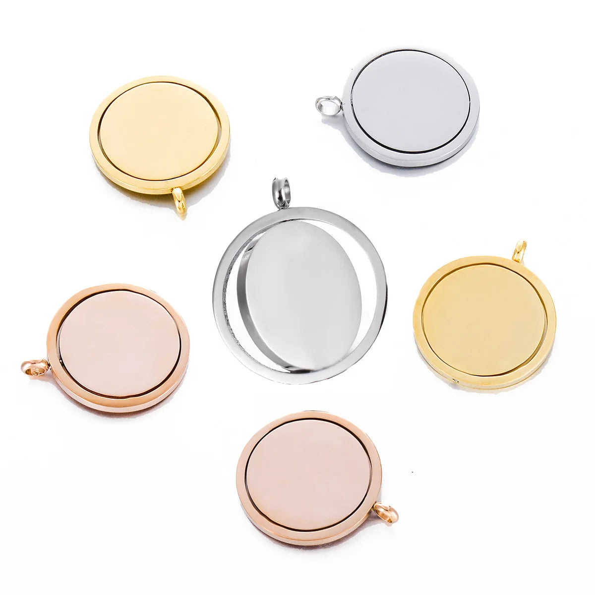 Stylish Simple Rotatable 25mm 21mm Circular Pendant Support Custom Name and Picture Charm Necklaces for Men and Women