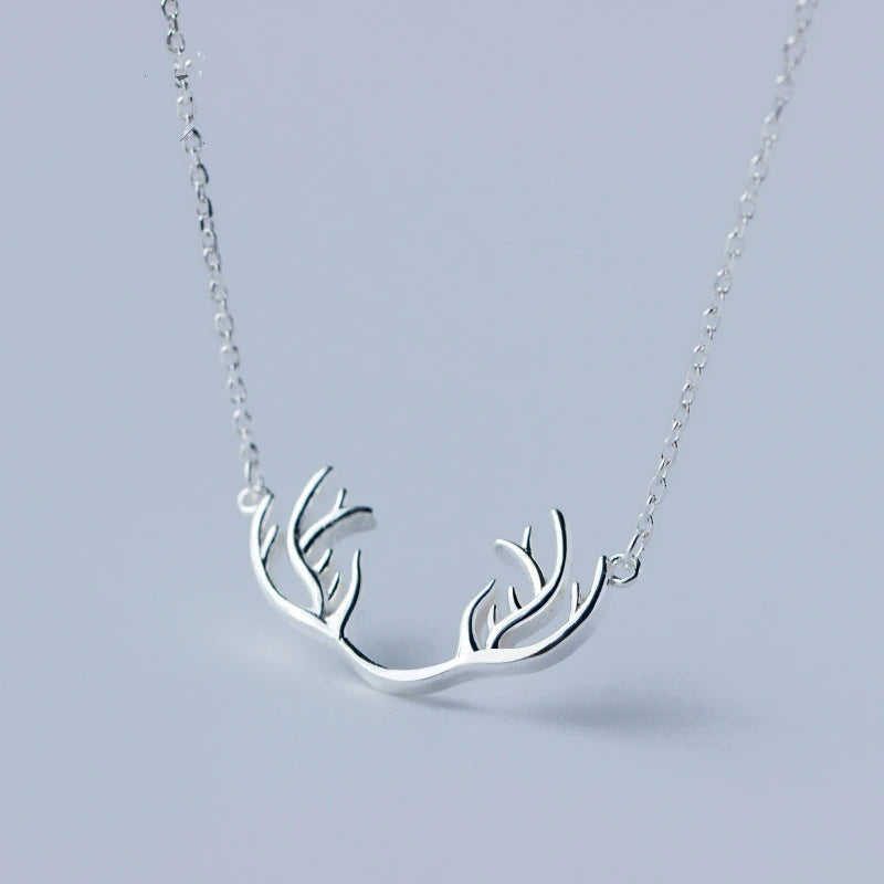 S925 Sterling Silver Christmas Custom Necklace Deer Horn Pendants Choker Necklace Fashion Jewelry Necklaces for Women Gift