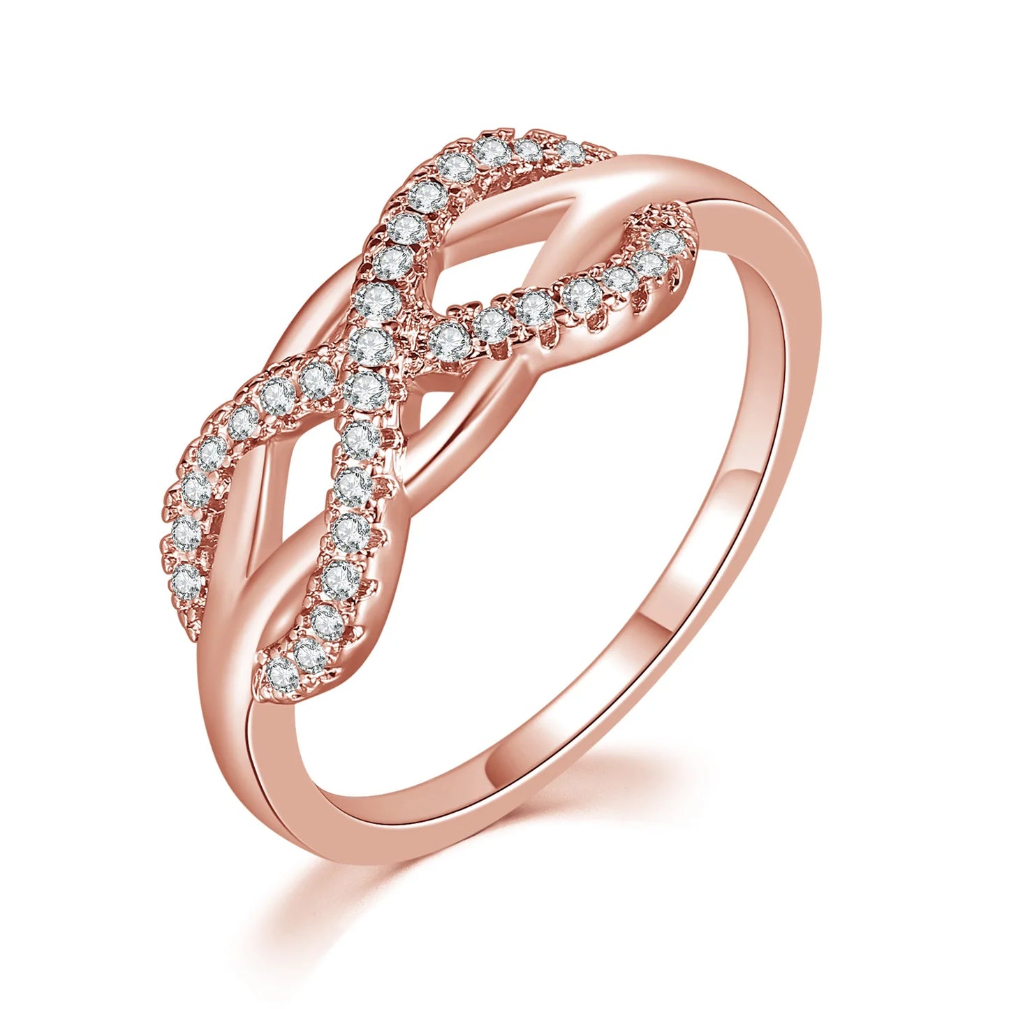 Lucky Rose Gold Cubic Zircon Crystal Rhinestone Infinity Ring Shining Crystal Infinity Ring for Women