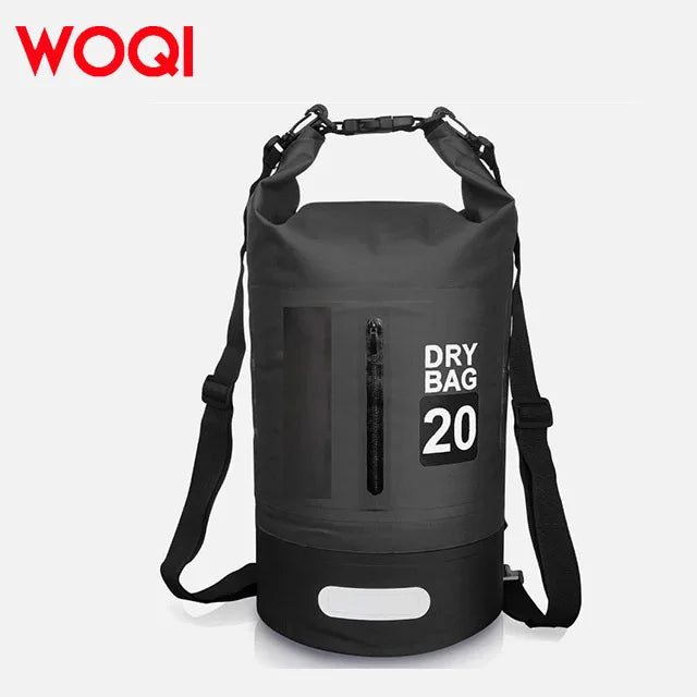 WOQI 20L Waterproof Dry Bag Lightweight PVC Folding Camping Water Bag 500D Durable Outdoor Hiking Backpack