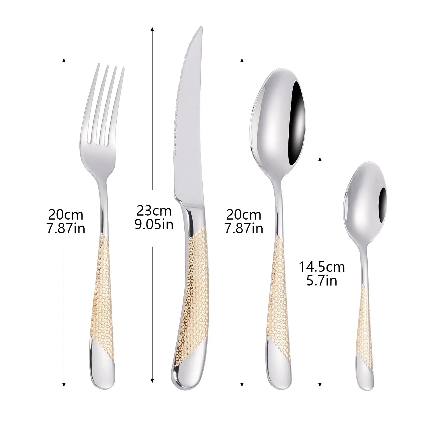New Trending Product 2026 Popular Design Silver Gold Cutlery Set Silverware Engraved Spoon Metal Golden