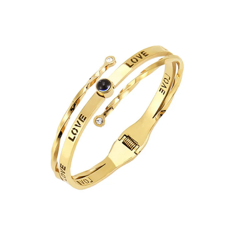 Wholesale Simple Spring Titanium Steel Letter Love Natural Stone Diamond Fashion Jewelry Bracelet Women