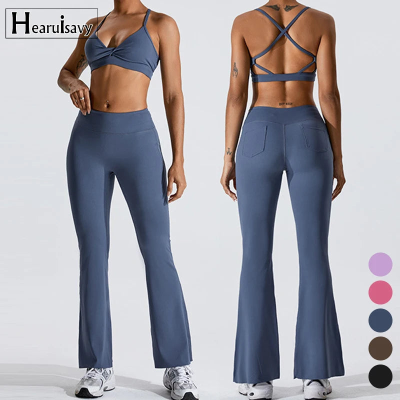 HEARUISAVY Sexy Tight Solid Women's Workout Yoga Set Four-Way Stretch Quick Dry Outdoor Running Sports Suit Cycling Gym Set