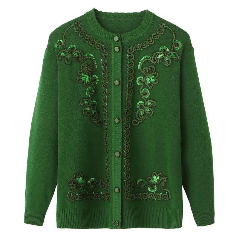 Wholesale Jacket Female Knitted Embroidery and Sequined Cardigan Middle-aged and Elderly Mothers Knit Sweater