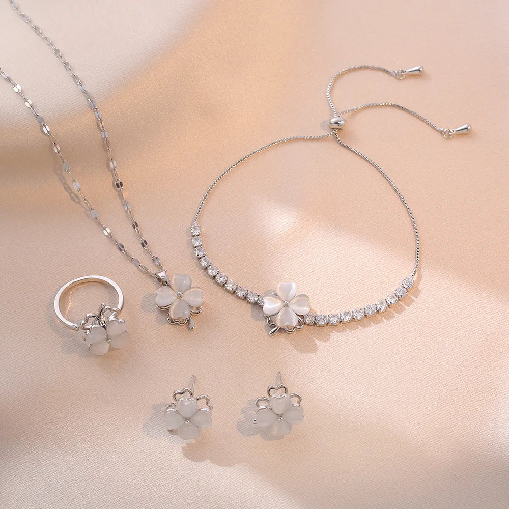 Fashion Jewelry 4 Styles Can Rotate Pendant Earrings Ring Bracelet Micro-inset Zircon Titanium Steel Necklace