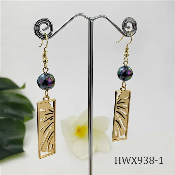 Wholesale Hawaiian Women Jewelry Gold Plating Zinc Alloy Geometric Pearl Earrings