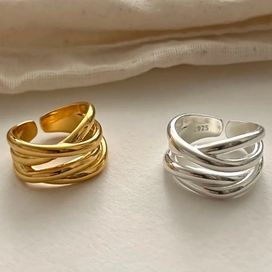 Fine Silver Rings Jewelry 925 Sterling Silver Crafted Luxury Geometric Line Versatile Ring Adjustable Wedding Ring Women and 