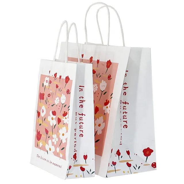 Retail Colorful Craft Luxury Kraft Bags Twisted Rope Handles Bio-degradable Recycled Materials for Clothing Jewelry Candle