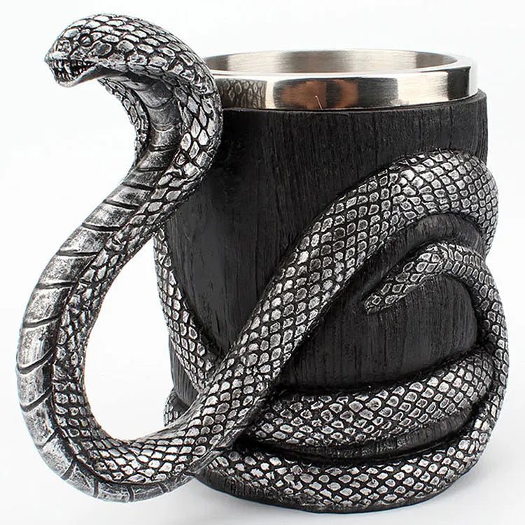 Hot Selling Medieval Vintage 304 Stainless Steel Liner Resin Enfold Design Snake Handle Creative Personality Beer Cup Cobra M