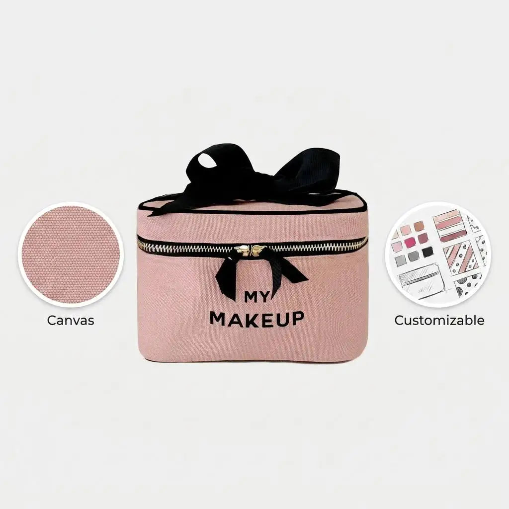 Canvas Cosmetic Bag Wholesale Custom Logo Cotton Classic Zipper Small Makeup Storage Bag for Women and Girls