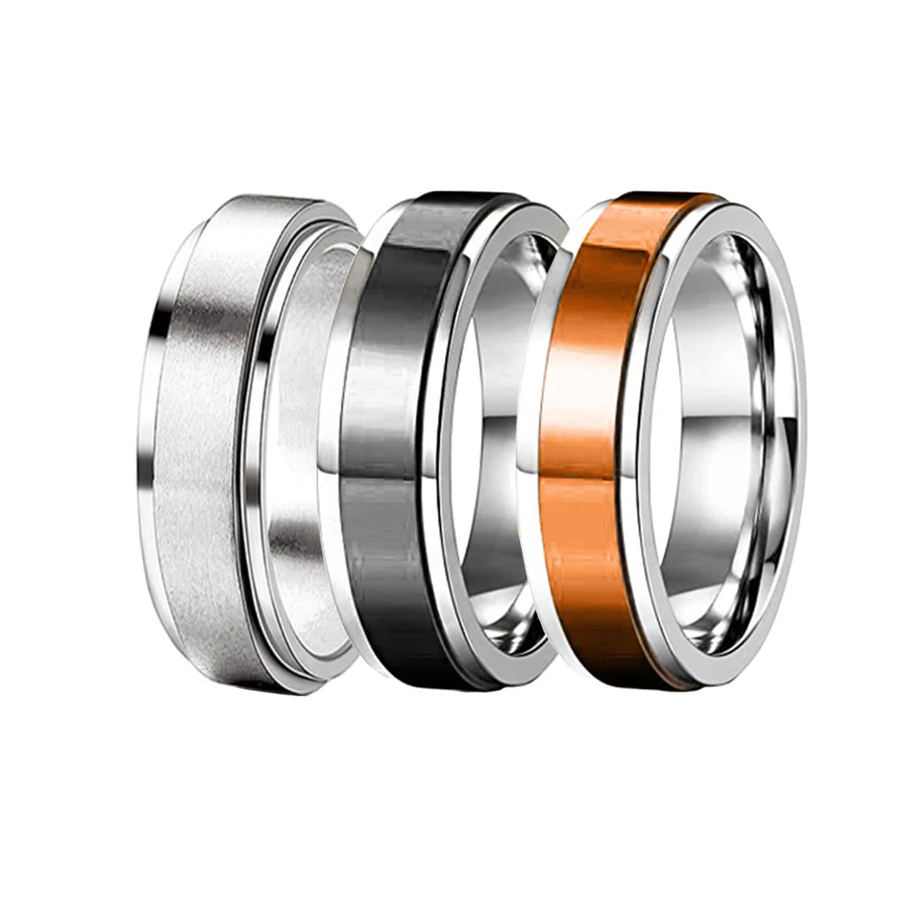 8mm Steel Silver Black Rose Gold  Classic Stainless Steel Rotatable Ring Universal Wheel Decompression Ring Finger Rings