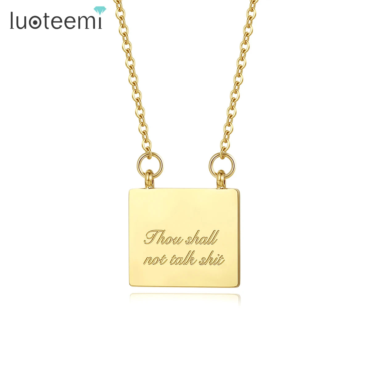 SP-LAM Trendy Square Metal Bar Letter Pendant Stainless Steel Chain Woman Charm Unique Necklace