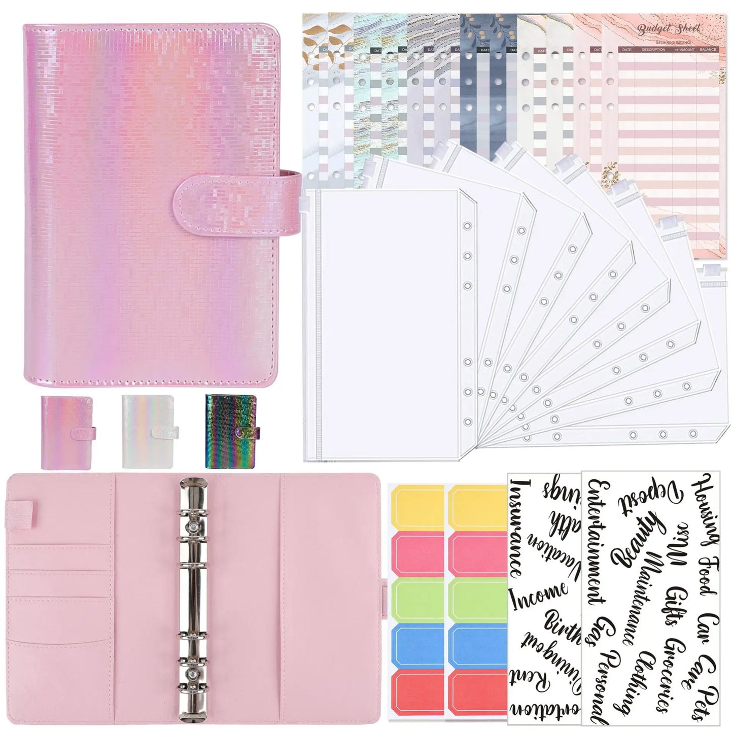 Innovative Pu Money Organizer Zipper Bag A6 Notebook Budget Planner Glitter Leather Budget Binder With Cash Envelopes