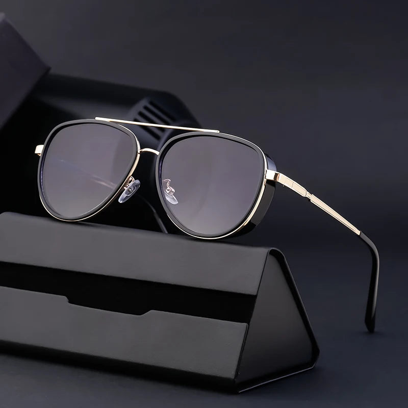 Retro Punk Style Sunglasses for Men Women Fashion Full Metal Pilot Sunglasses with UV400 Lenses Gray and Red Wrapped Frame