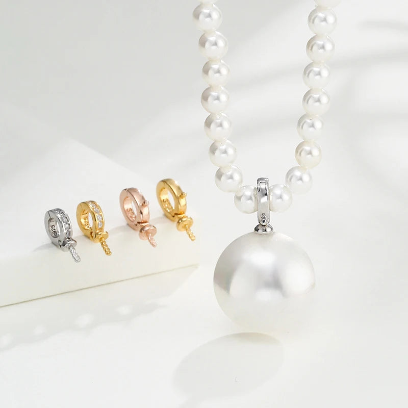 925 Sterling Silver Zircon Pendant Buckle DIY Jewelry Accessories Pearl Jade Clip Pendant Base Holder Jewelry Making Supplies