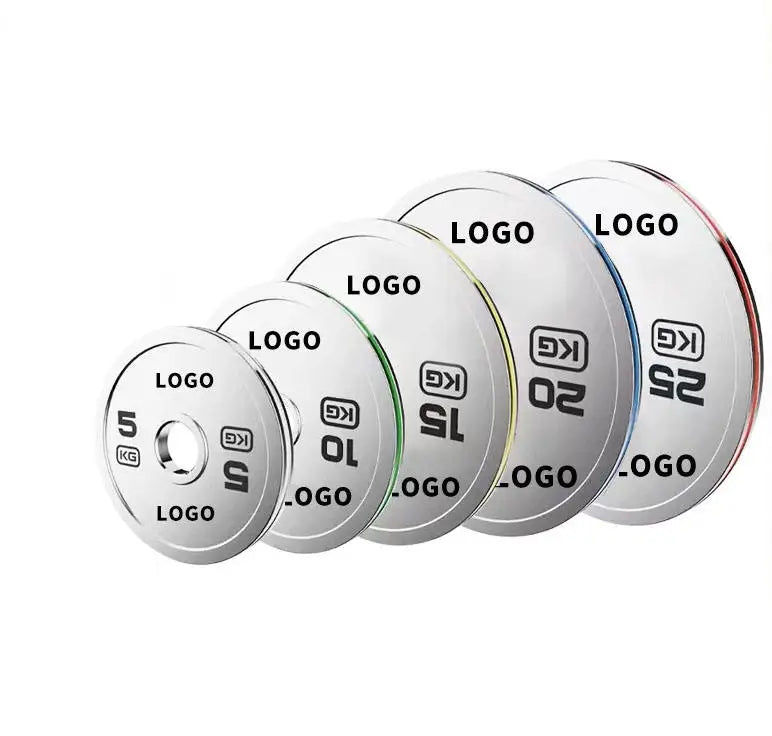 NJ Custom Logo Chromed Silver 10 20kg Wholesale Competition Barbell Plate Bumper Steel Weight Stack Plates for Gym