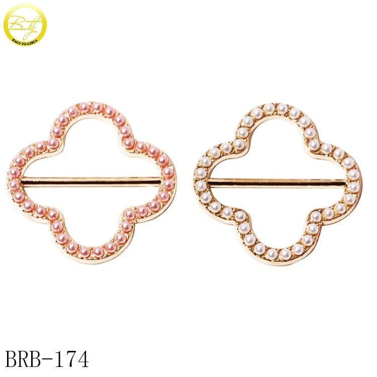 Custom Shape Bikini Accessory Gold Buckle Decorative Women Lingerie Alloy Ring Hardware Slider Buckles with Pearl