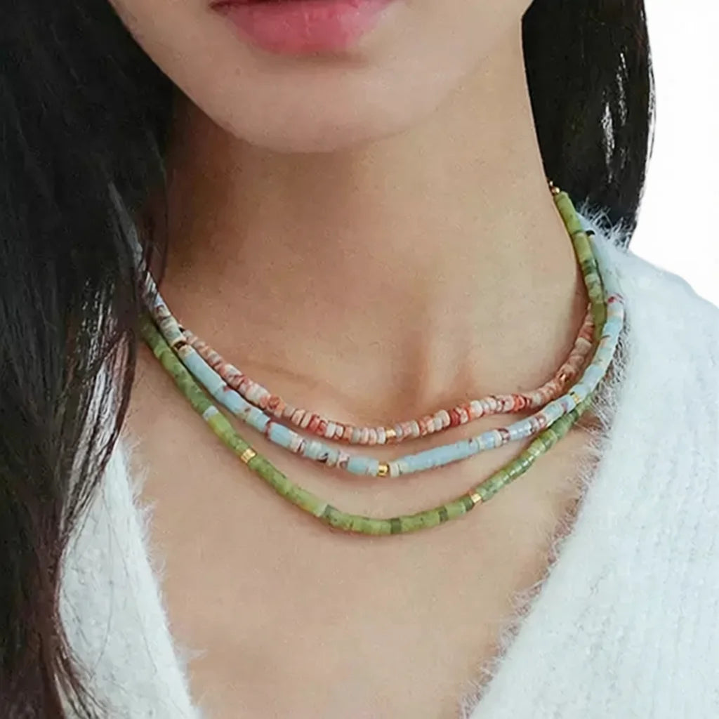 Boho Handmade Classic Vintage 18K Gold Plated Rainbow Seed Beaded Necklace for Women Wedding & Party Gift