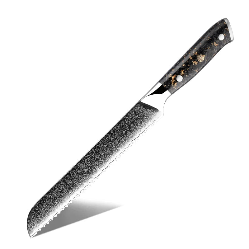 Grandsharp 8-inch Damascus Premium Bread Knife Japanese 67-layer Stainless Steel Serrated Cake Bread Knife with Black Handle