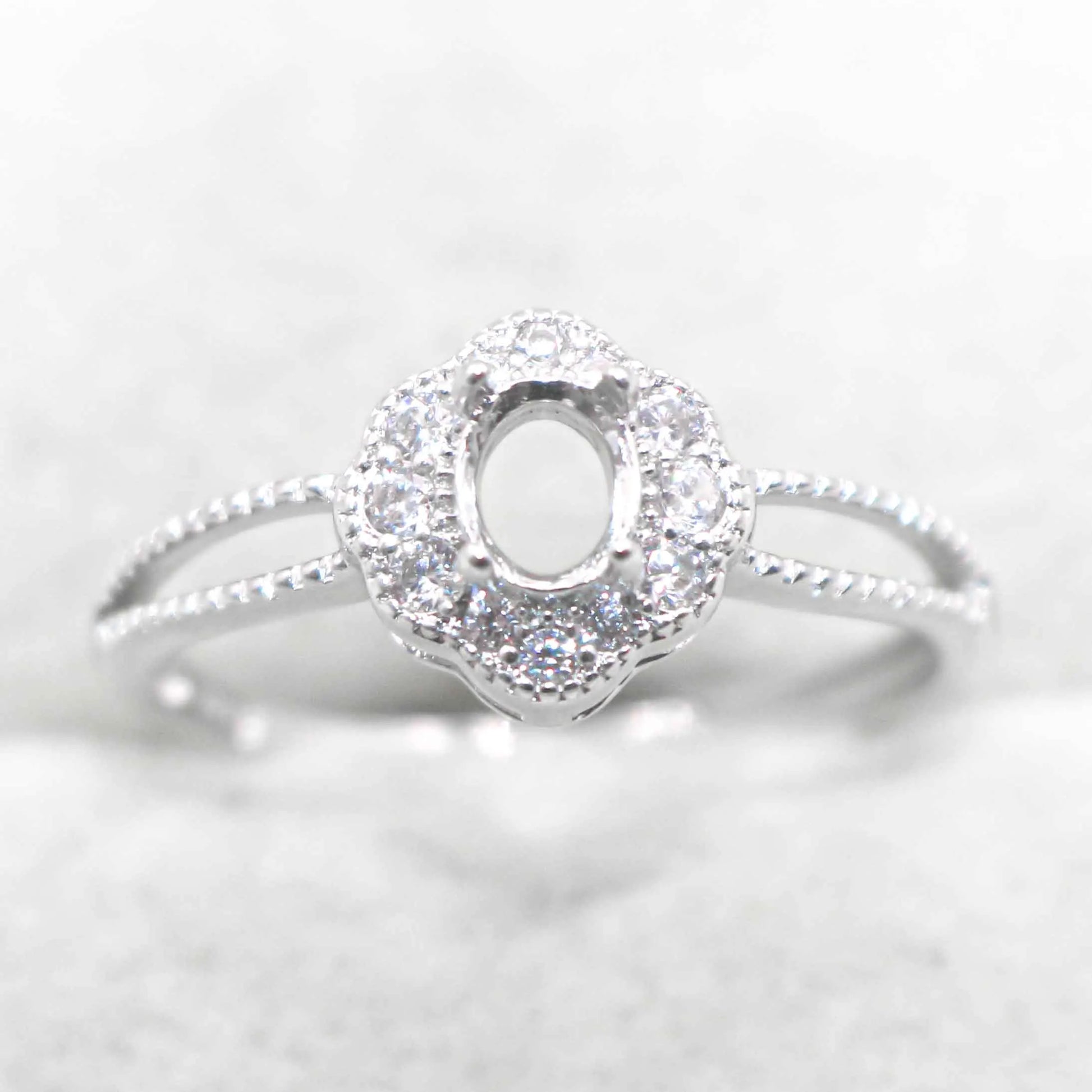 Semi Mount 4*5mm Sterling Silver Ring Frame Empty Blank Support Claw Setting S925 Base Holder Without Center Stone for DIY In