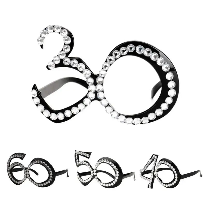 Party Favor Birthday Glasses 18th 60th 30th 70th Wedding Number Crystal Glasses Frame Funny Celebration Decoration for Men Wo