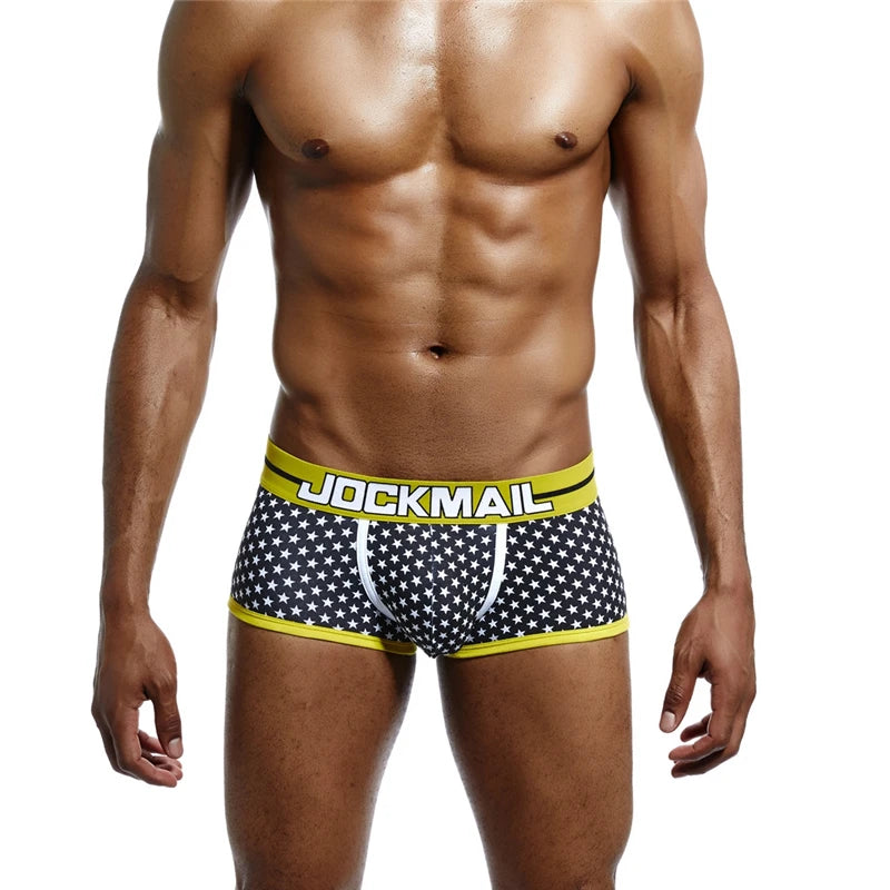 Men's Cotton Spandex Low-Rise Knitted Boxer Briefs Five-Pointed Star Pattern Casual Sports Summer Underwear