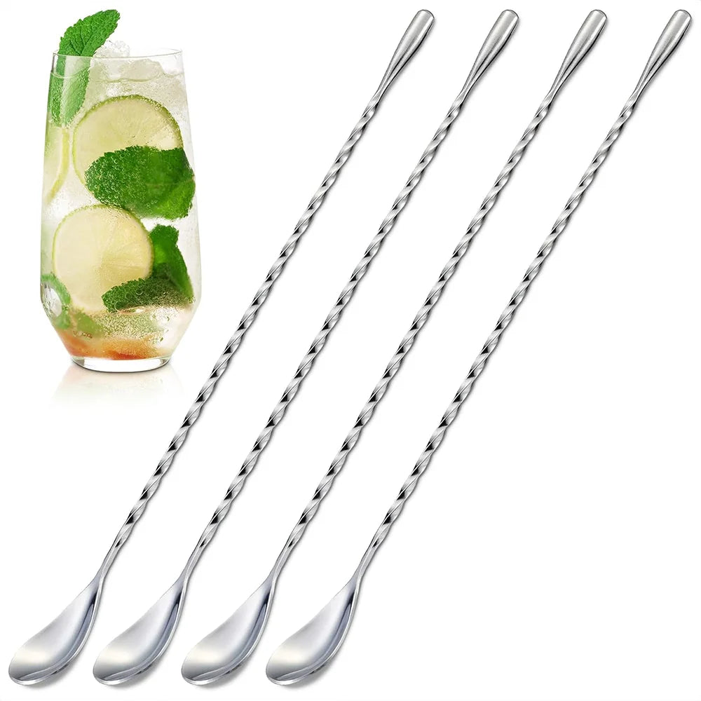 Long Handle Cocktail Spoon Bar Spoon Stainless Steel Mixing Spiral Pattern Bar Teardrop Spoon Bar Tool Bartender Tools Barwar