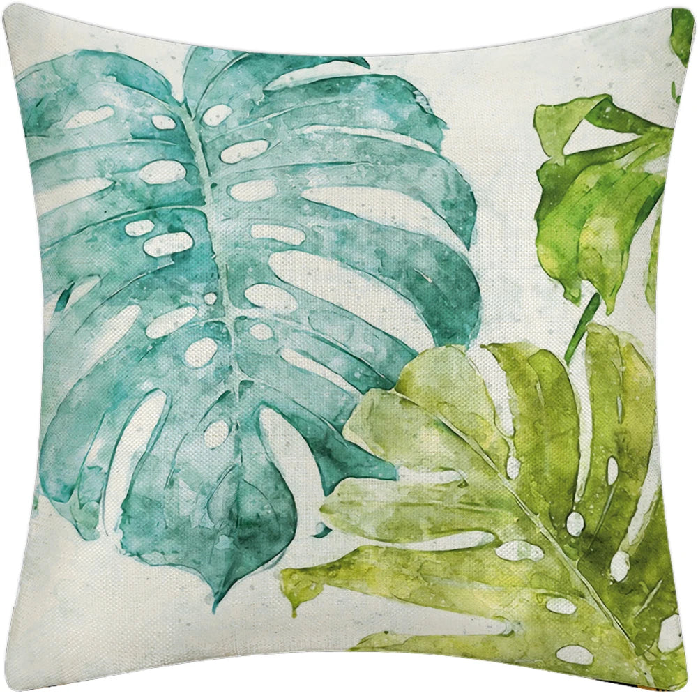 Green Outdoor Pillow Covers Leaf Plant 45*45cm Linen Throw Pillow Case for Hotel & Home Sofa Couch Washable Anti-Wrinkle