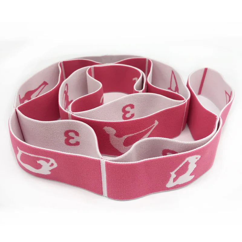 Custom Multi 9 Loops Nylon Digital Tension Resistance Band Exercise Belt Flexible Elastic Yoga Strap Stretching Strap