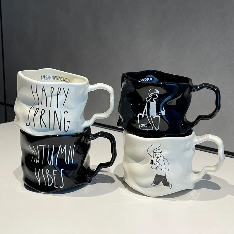 Ins Creative Heat Resistant Irregular Ceramic Coffee Mug Cute Funny Ceramic Coffee Mug