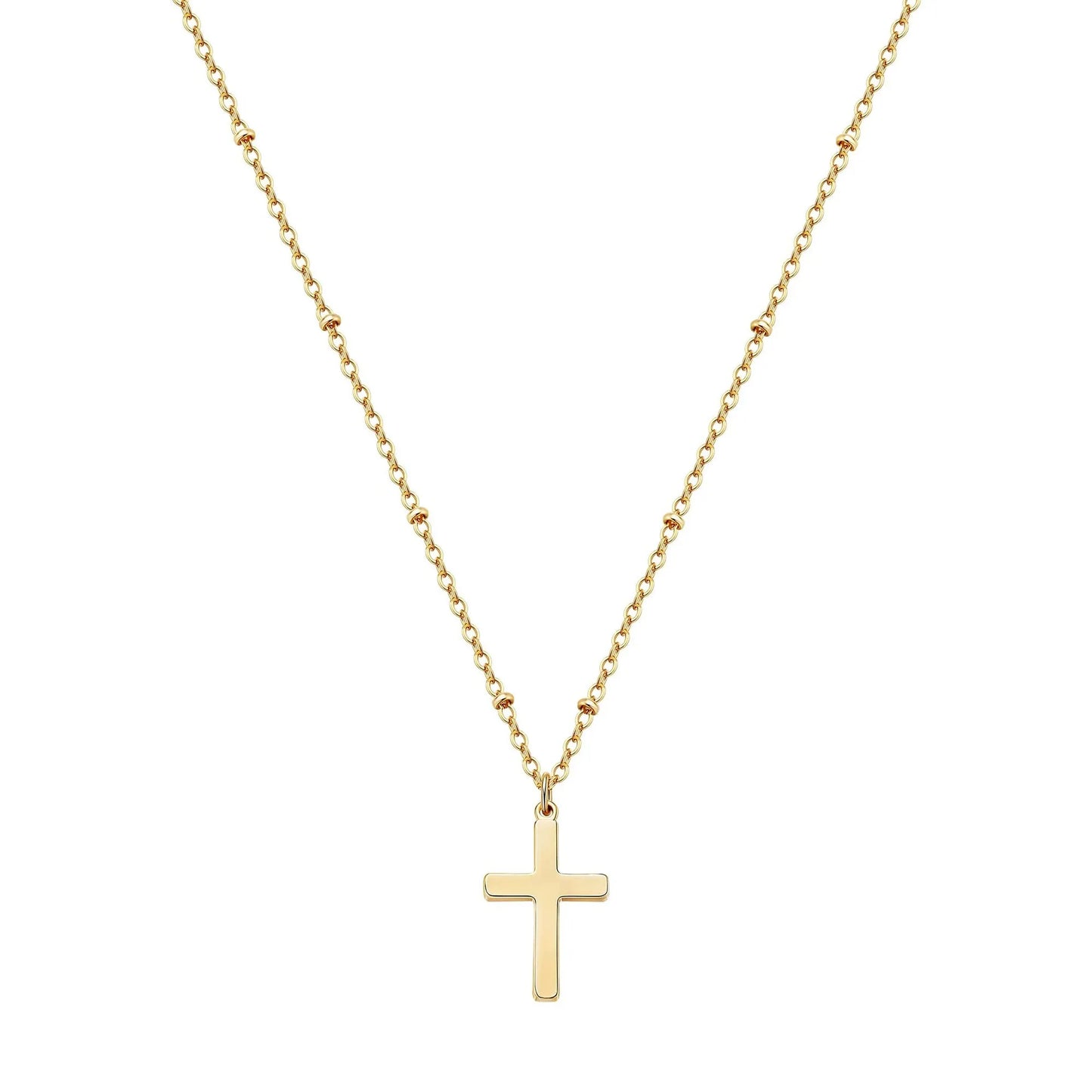 Fashion Simple Cross Pendant Necklace Jewelry Beaded Chain Stainless Steel 18k Gold Plain Silver Minimalist Cross Necklace