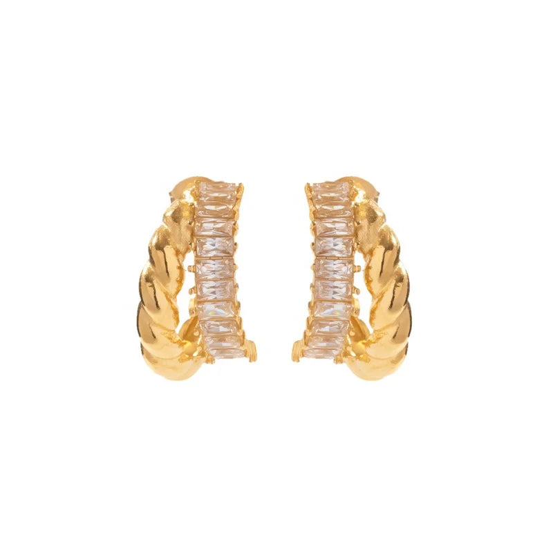 Fashion Tarnish Free Gold Twisted Stackable Earrings Cubic Zirconia Hoop Earring Gold Hoops Stainless Steel Hoop Earrings